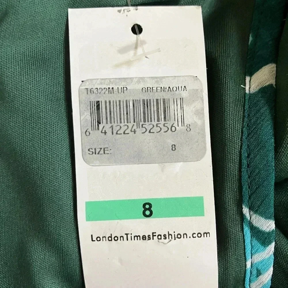 NWT London Times Sleeveless Smocked Hip Yoke Mini Dress in Green/Aqua 8 - Picture 9 of 14